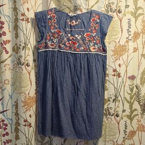 THML Chambray Embroidered Tunic Top
